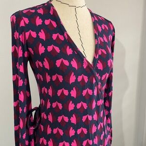 Boden Women's Elodie Pink Petite Oak Leaf‎ Wrap Surplice Dress US 6R Sexy Midi